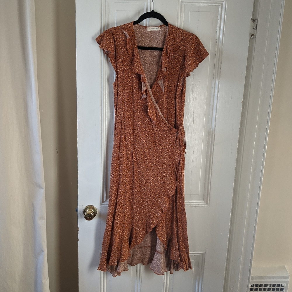 Ruffle front wrap dress